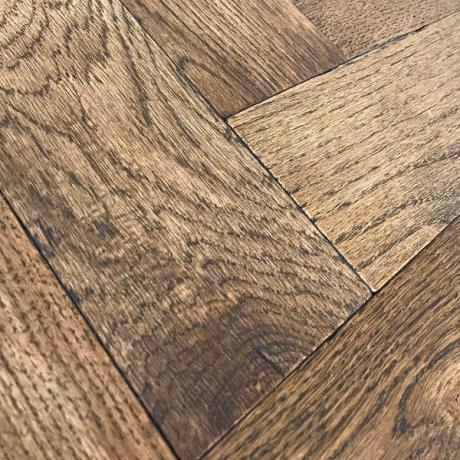 General's House Engineered Oak flooring - mixed grade herringbone parquet - untreated, distressed surface finish, no added effect, no colouring - 90mm wide