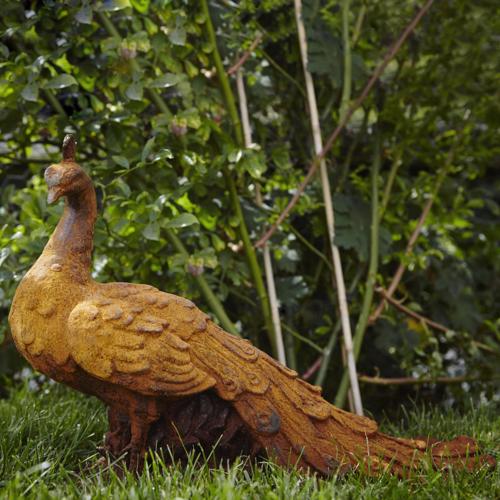 Cast Iron Proud Peacock Statue - 200mm High