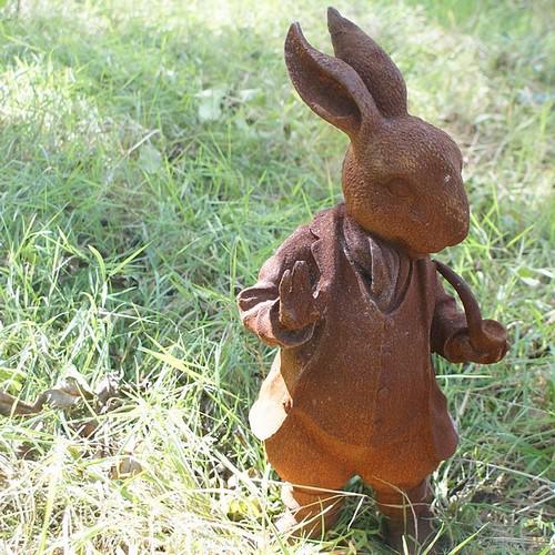 Cast Iron Woodland Creature - Rabbit With Pipe Statue - 480mm High
