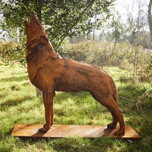 Cast Iron Howling Wolf on Plinth Statue - 1300mm High
