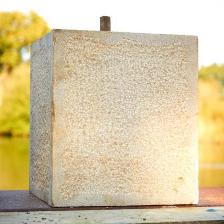 Sandstone, straight square, staddle stone with iron pin