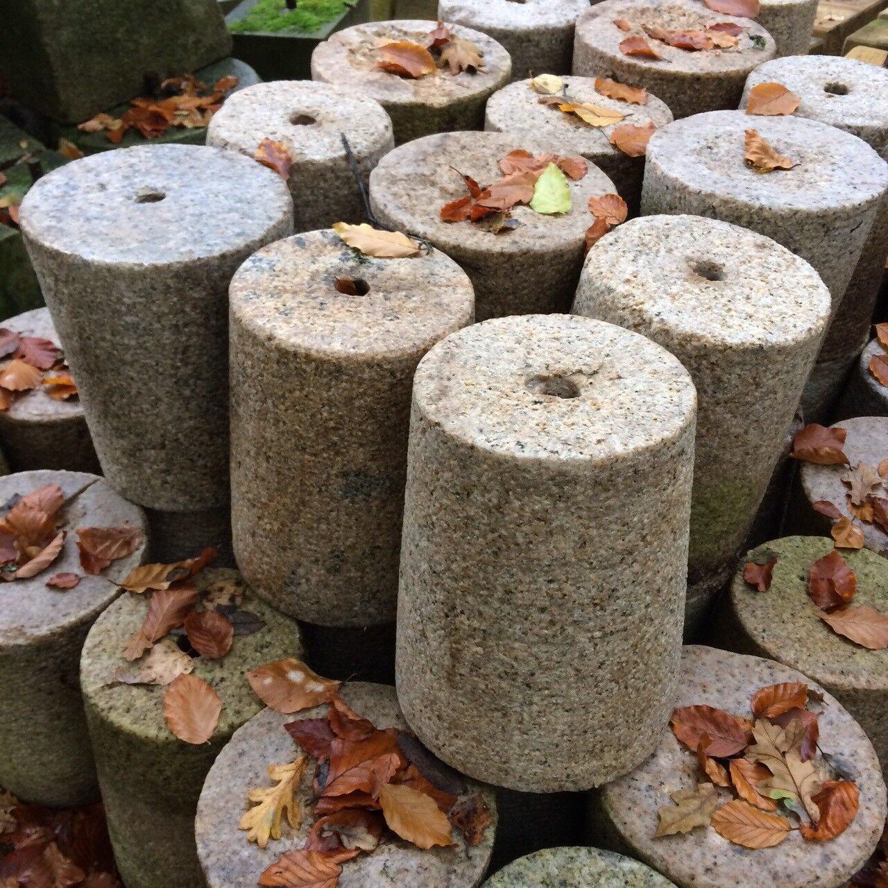 Granite, tapered round, staddle stone with iron pin