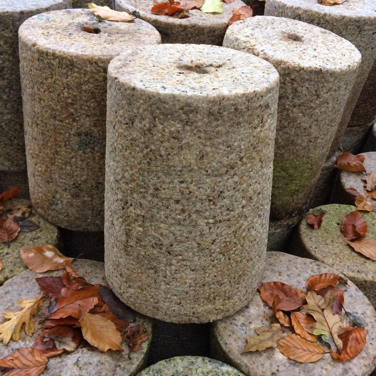 Granite, tapered round, staddle stone with iron pin