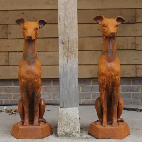 Cast Iron Sitting Whippets - pair Statue - 1000mm High - pair