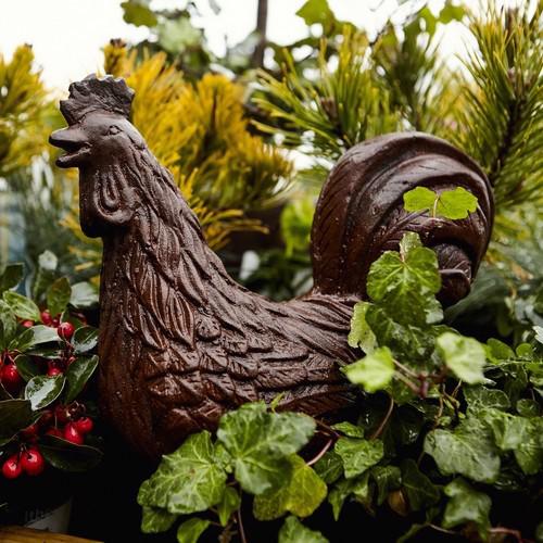 Cast Iron Chicken with Feet Statue - 250mm High