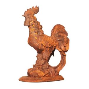 Cast Iron Crowing Cockerel Statue - 300mm High