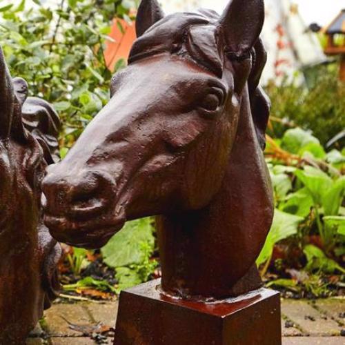 Cast Iron Horse Head on Plinth Statue