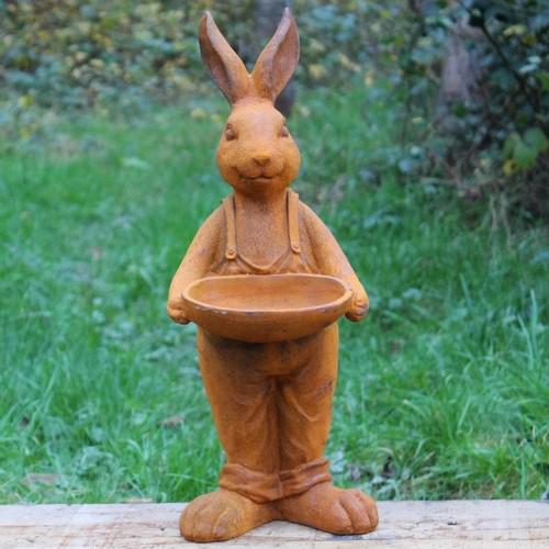 Cast Iron Rabbit with Bowl Statue - 525mm High