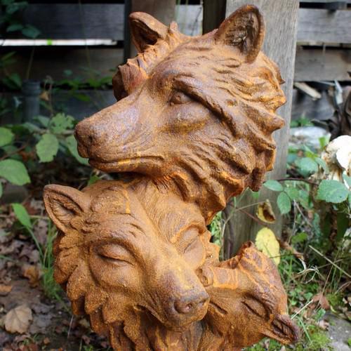 Cast Iron Fox Family Statue