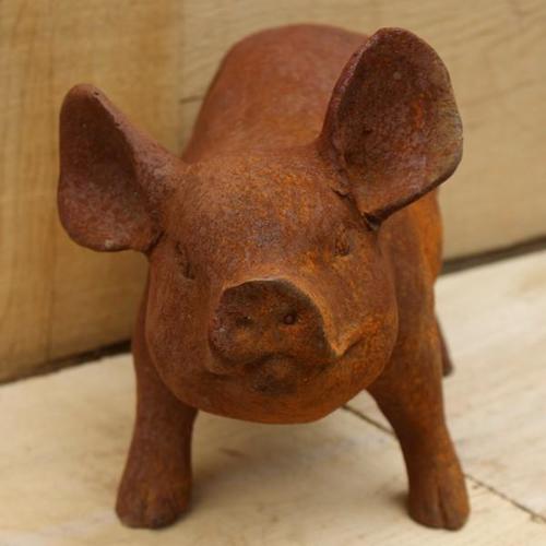 Cast Iron Standing Piglet Statue - 210mm High