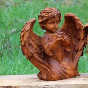 Cast Iron Kneeling Cherub Statue - 240mm High