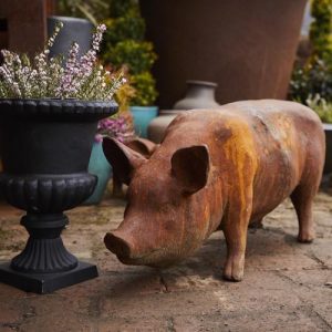 Cast Iron Standing Sow Statue - 300mm High