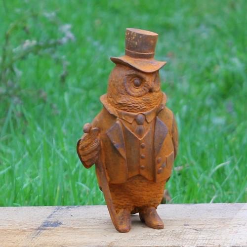 Cast Iron Top Hat Owl Statue - 200mm High