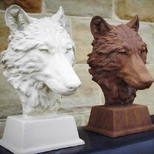 Cast Iron Wolf Head Statue