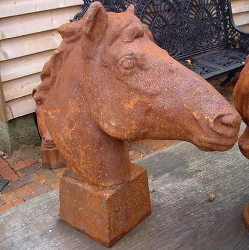 Cast Iron Horse Head on Plinth Statue