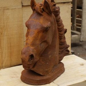 Cast Iron Cantering Horse Bust Statue - 380mm High