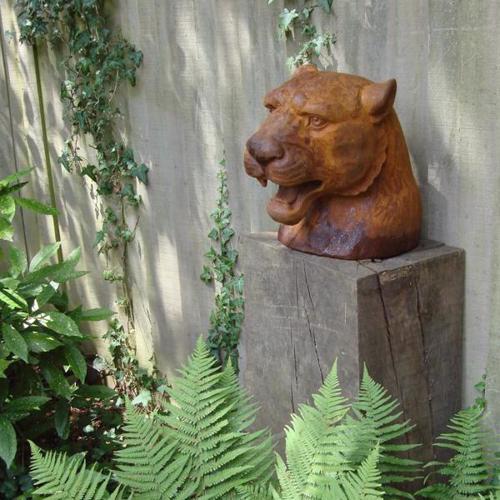 Cast Iron Cougar Head Statue - 410mm High