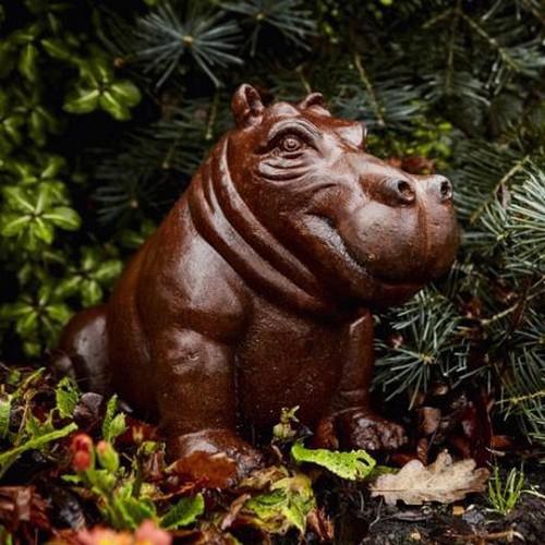 Cast Iron Small Happy Hippo Statue - 270mm High