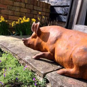 Cast Iron Laying Sow/Pig Statue - 260mm High
