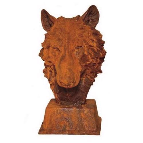 Cast Iron Wolf Head Statue