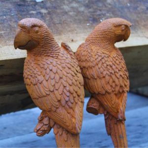 Cast Iron Parakeet Pairs Statue - 290mm High