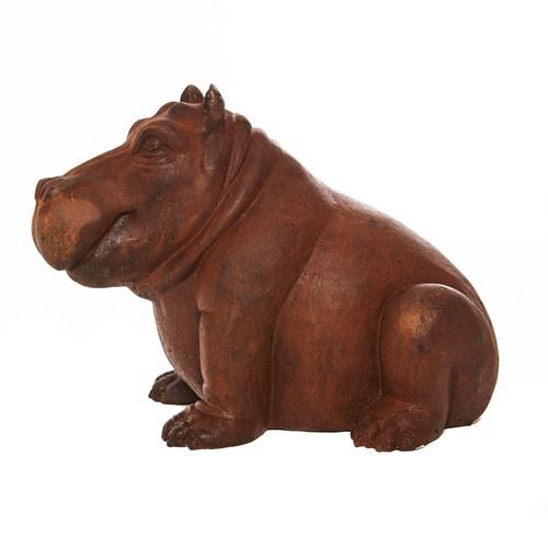 Cast Iron Small Happy Hippo Statue - 270mm High