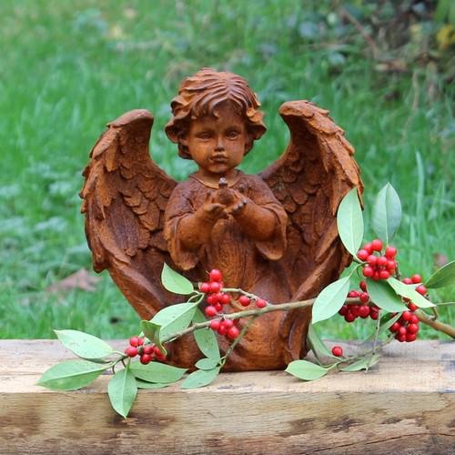 Cast Iron Kneeling Cherub Statue - 240mm High