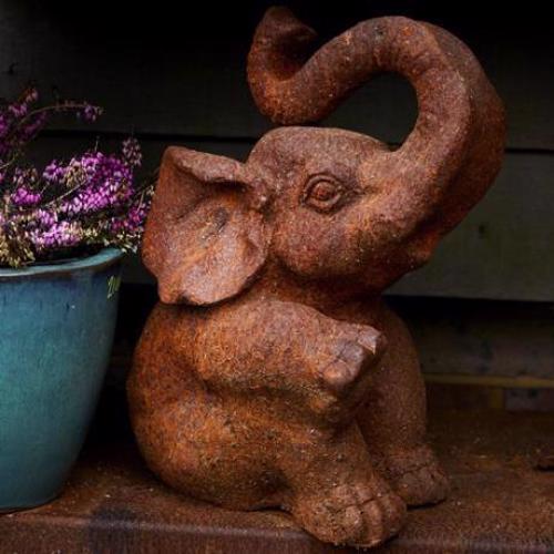 Cast Iron Sitting Elephant Statue - 380mm High