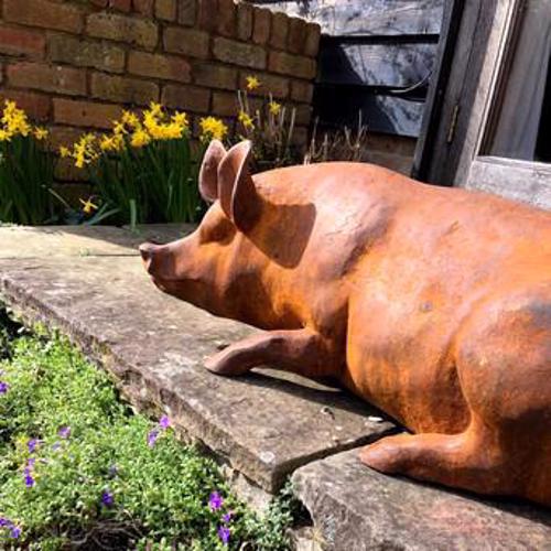 Laying Sow pig Statue