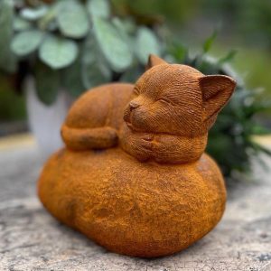 Cast Iron Perched Kitten on a Rock Statue