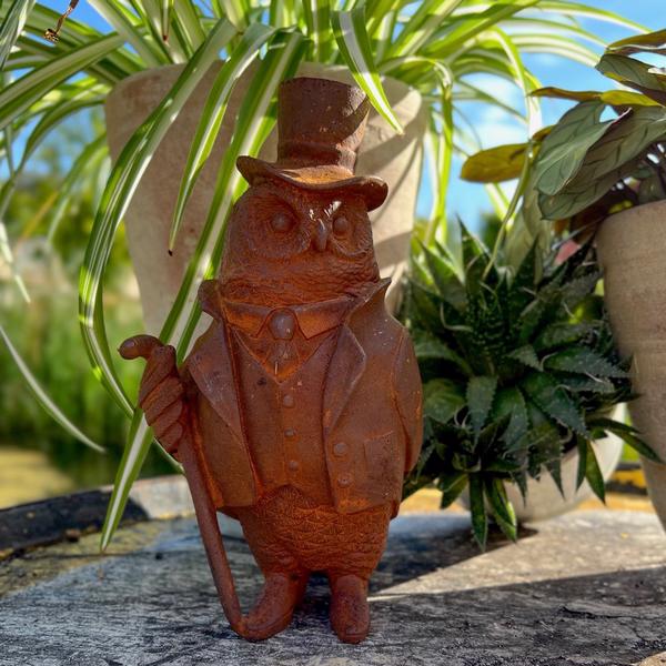 Cast Iron Top Hat Owl Statue