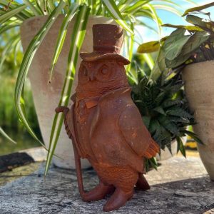 Cast Iron Top Hat Owl Statue