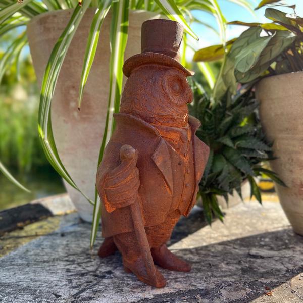 Cast Iron Top Hat Owl Statue