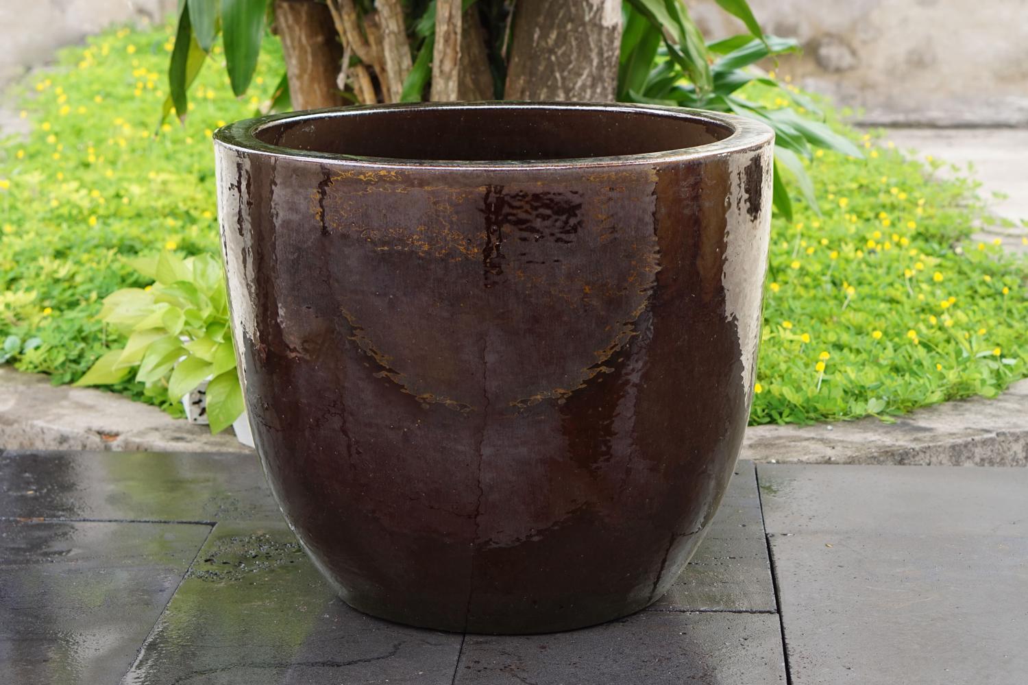 Glazed Egg Pot Planter - Brown