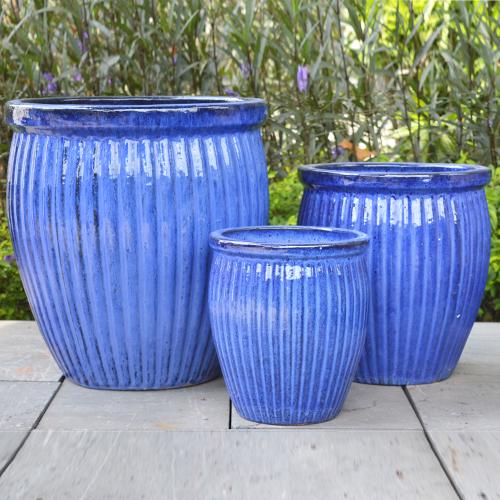 Sahara High Glazed Planter - Blue