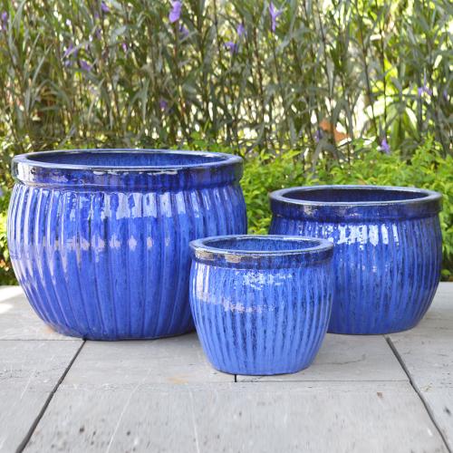 Sahara Medium Glazed Planter - Blue