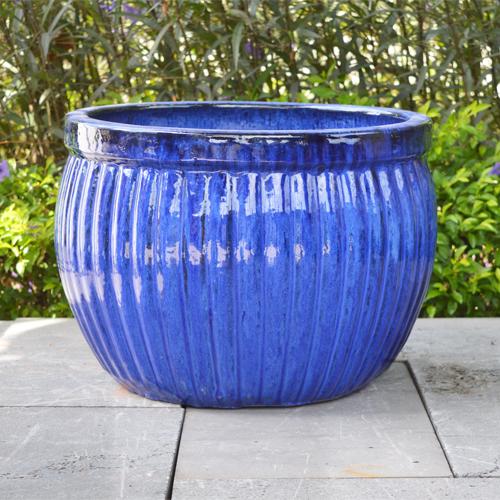 Sahara Medium Glazed Planter - Blue