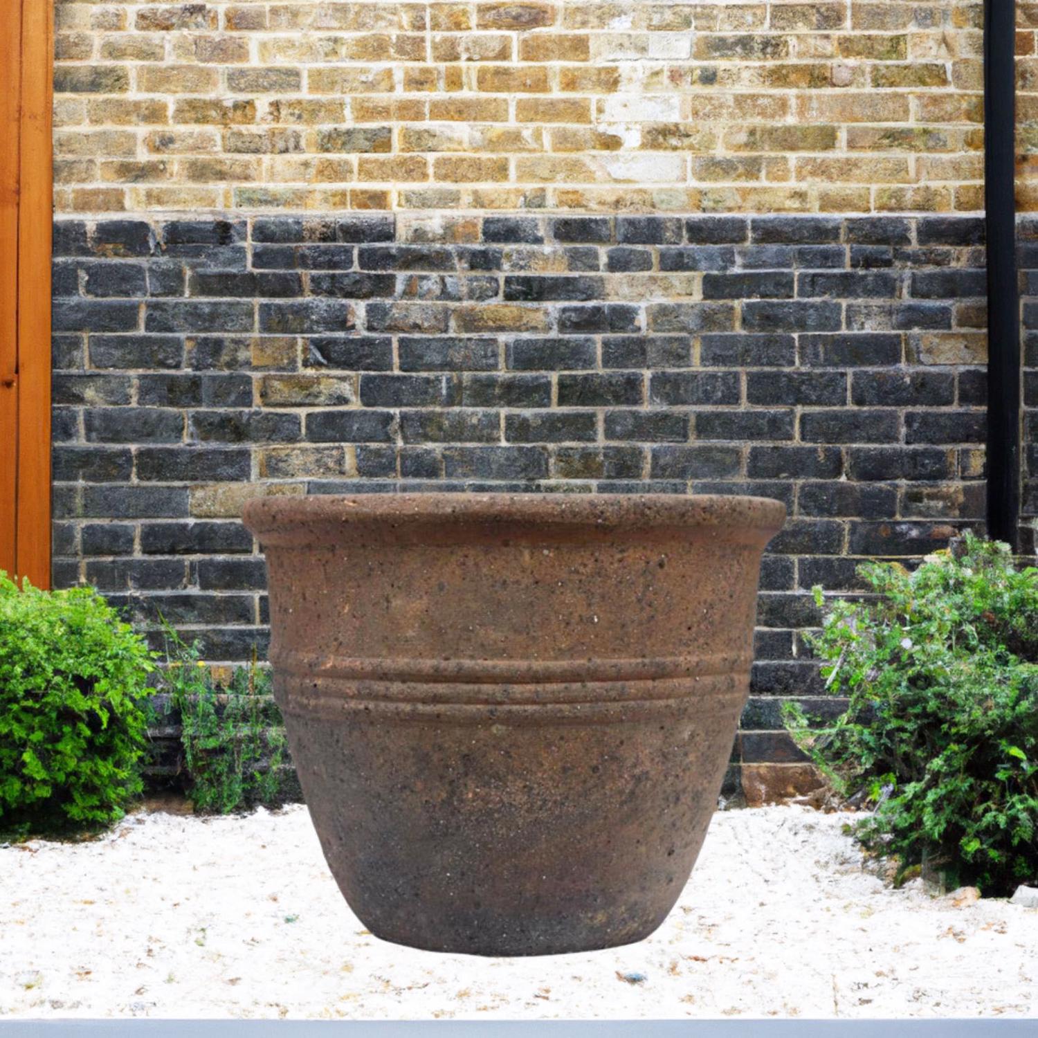 Old Ironstone - Lined Cylinder Round Pot Planter