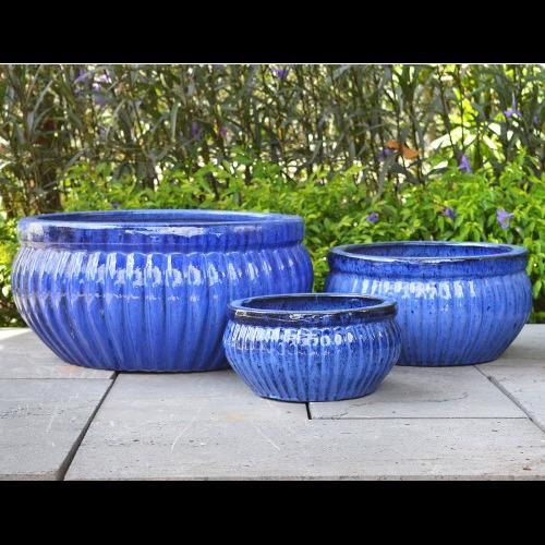 Sahara Low Glazed Planter - Blue