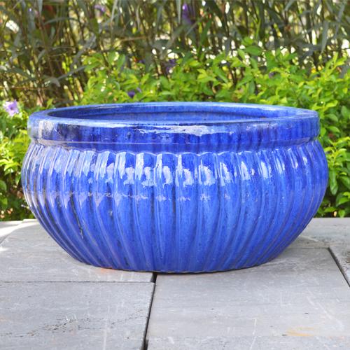 Sahara Low Glazed Planter - Blue