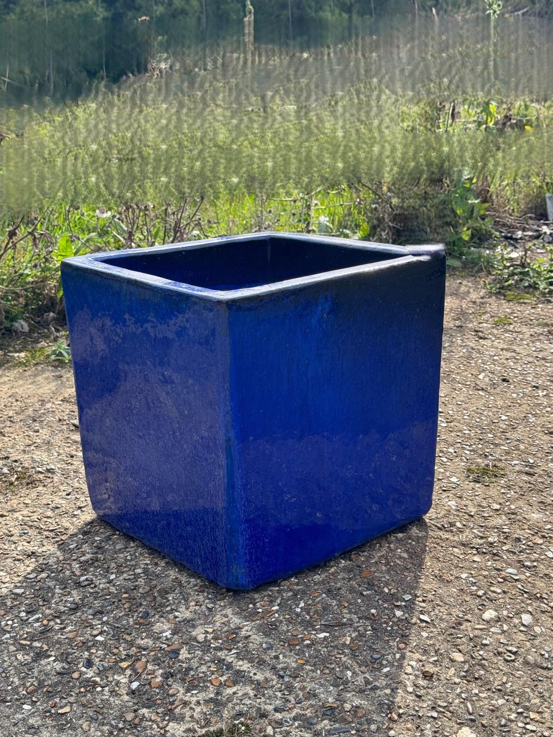 Glazed Cube Planter - Blue