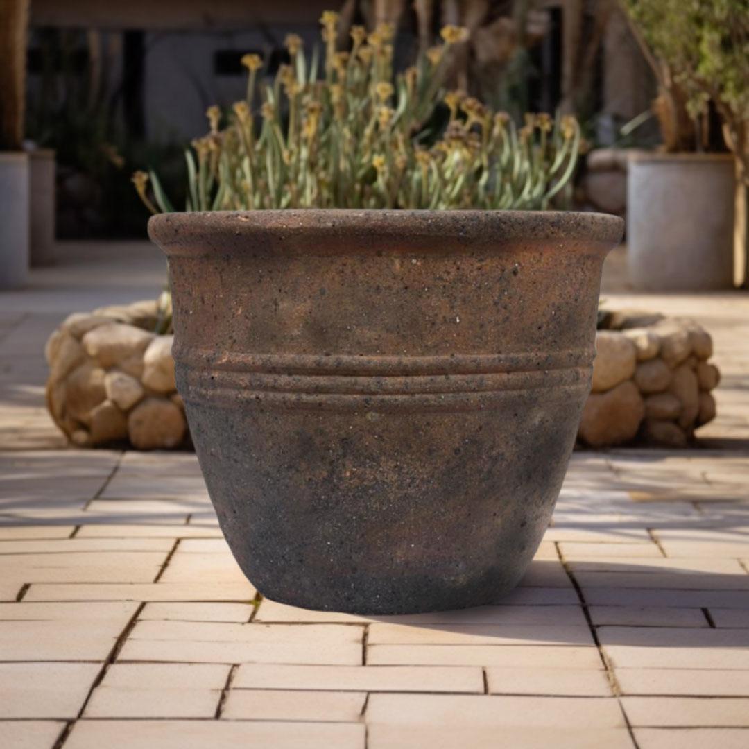 Old Ironstone - Lined Cylinder Round Pot Planter