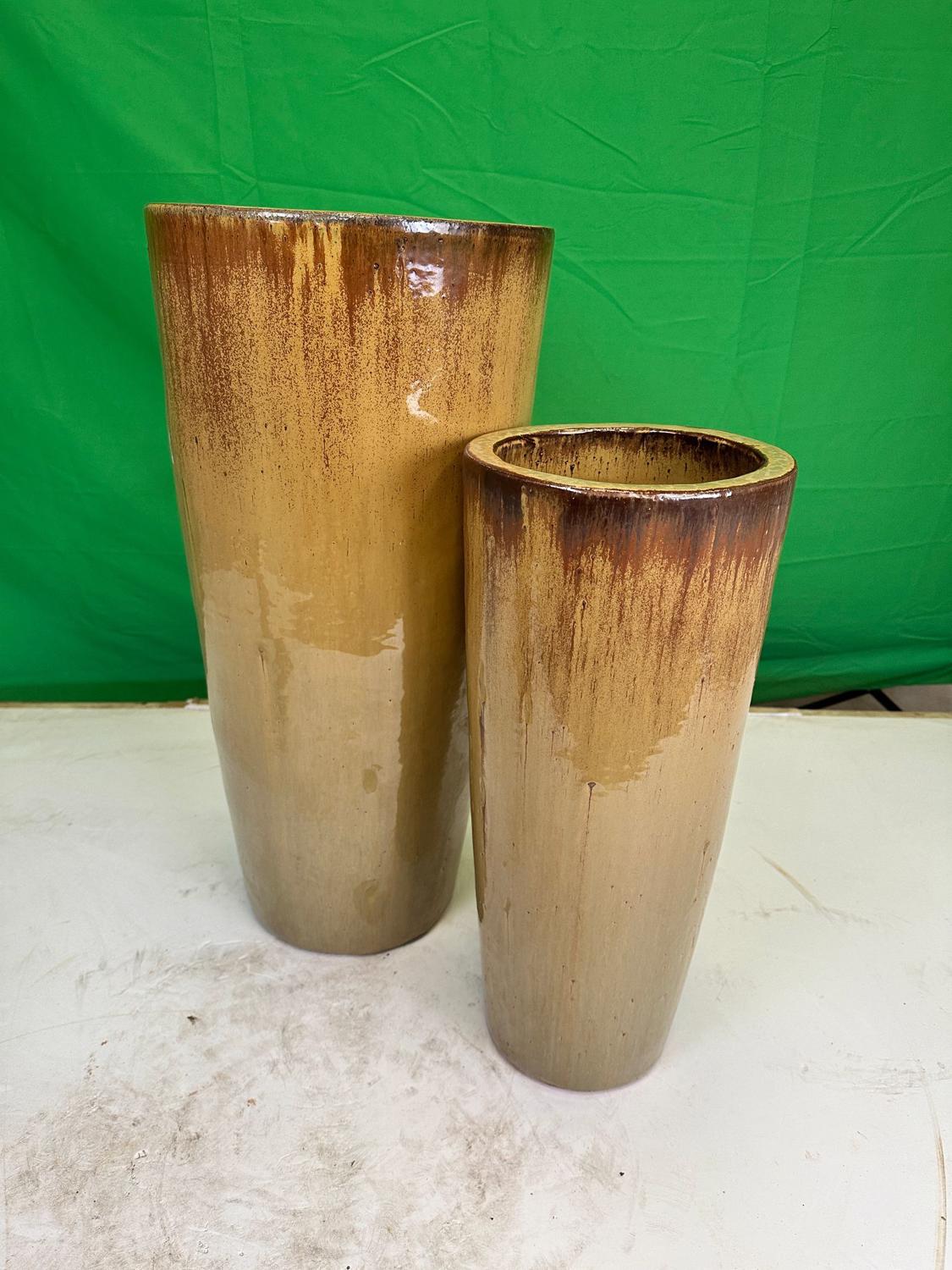 Glazed Ceramic Classic Tall Round Vase - Gold