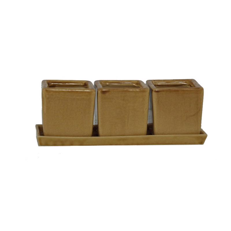 Glazed Ceramic Classic Herb Pot - Gold