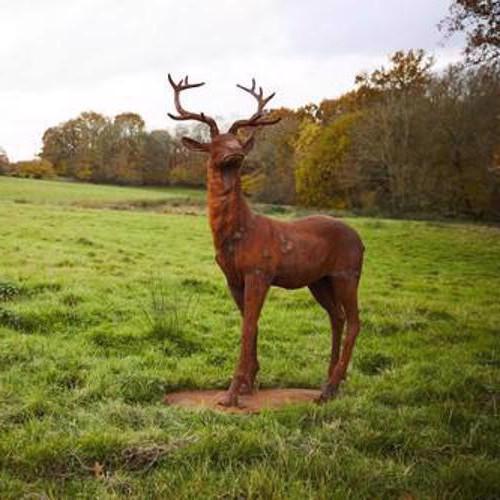 Cast Iron Majestic Stag - Rust Statue - Facing Left
