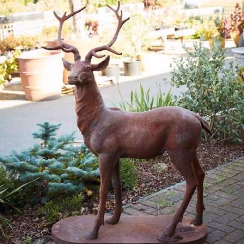 Cast Iron Majestic Stag - Rust Statue - Facing Left