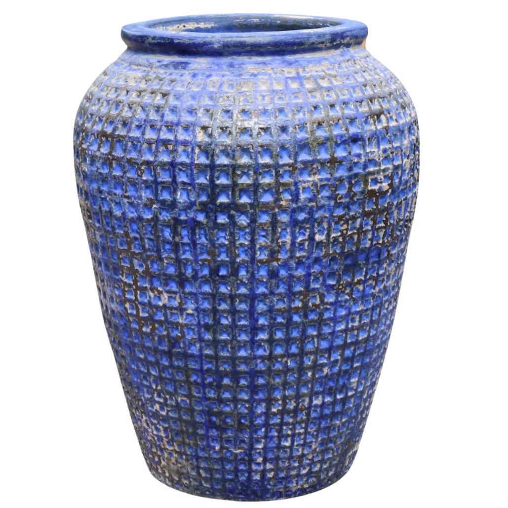 Glazed Ceramic Waffle Pot - Antique blue - 640mm Ø x 850mm H