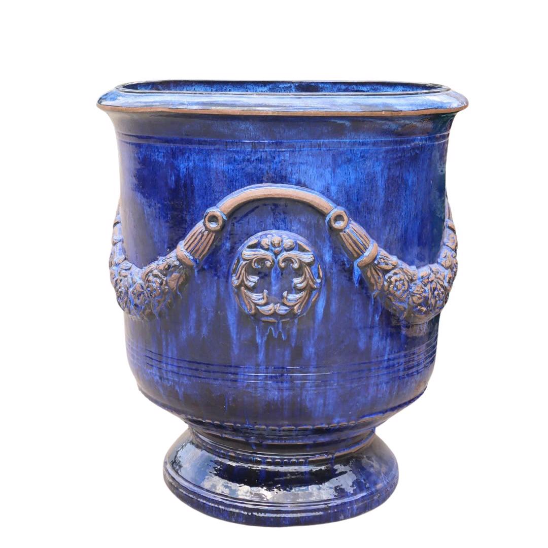 Glazed Ceramic Large Garland Pot - Blue - 1050mm Ø x 1200mm H