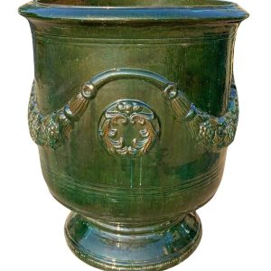 Glazed Ceramic Large Garland Pot - Bottle Green - 1050mm Ø x 1200mm H