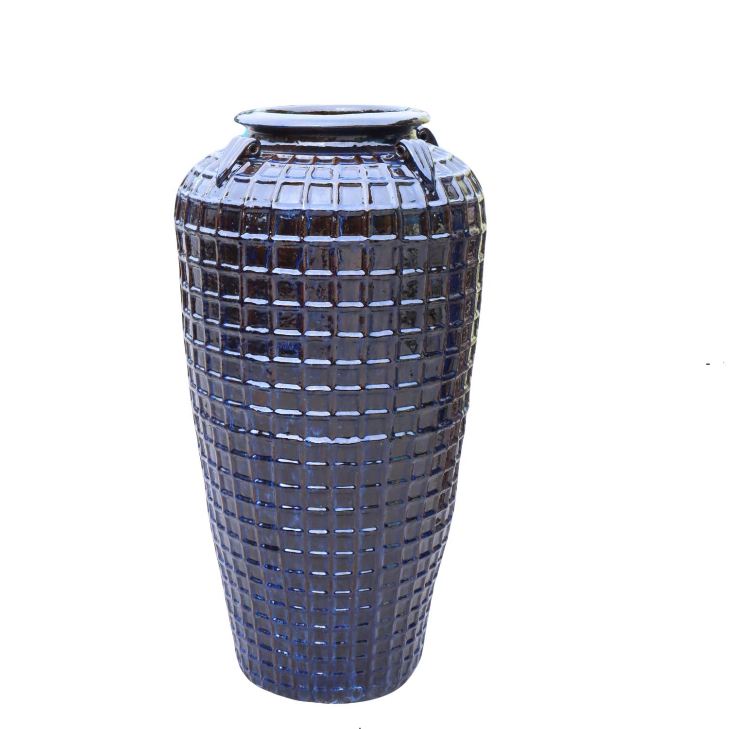 Glazed Ceramic Tall Waffle Vase - Brown blue - 560mm Ø x 1160mm H